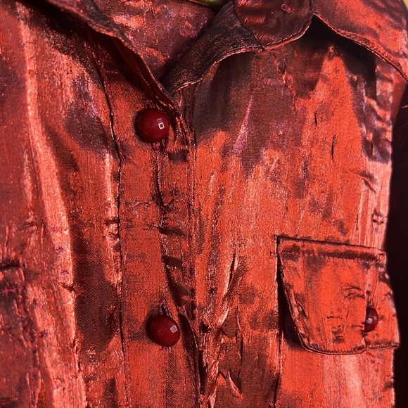 Artsy Whimsigoth Metallic Red Button Down Tunic Blouse | Women's 2X - Picture 3 of 11